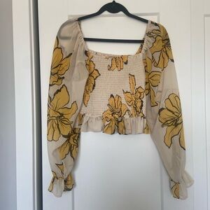 Floral Yellow/Cream Top from Anthropologie size XS